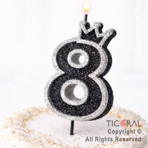 VELA NUMERO CORPOREO CON GIBRE PLATA N.8 x 1